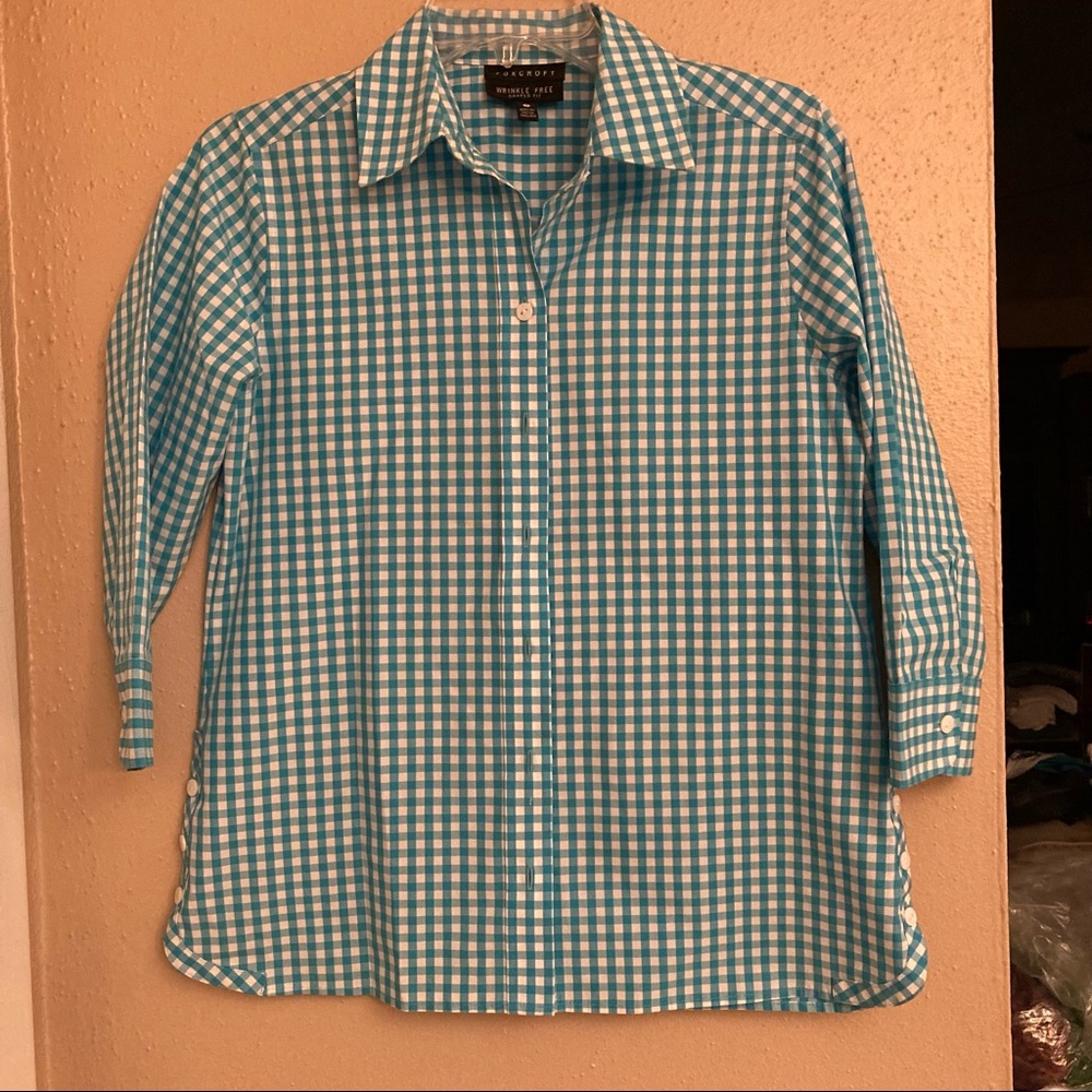 Foxcroft Blue Checkered Button Down